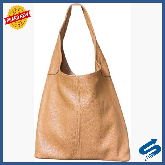 Genuine Italian Leather Hobo Tote Bag - Slouchy Shoulder Purse with Zipper